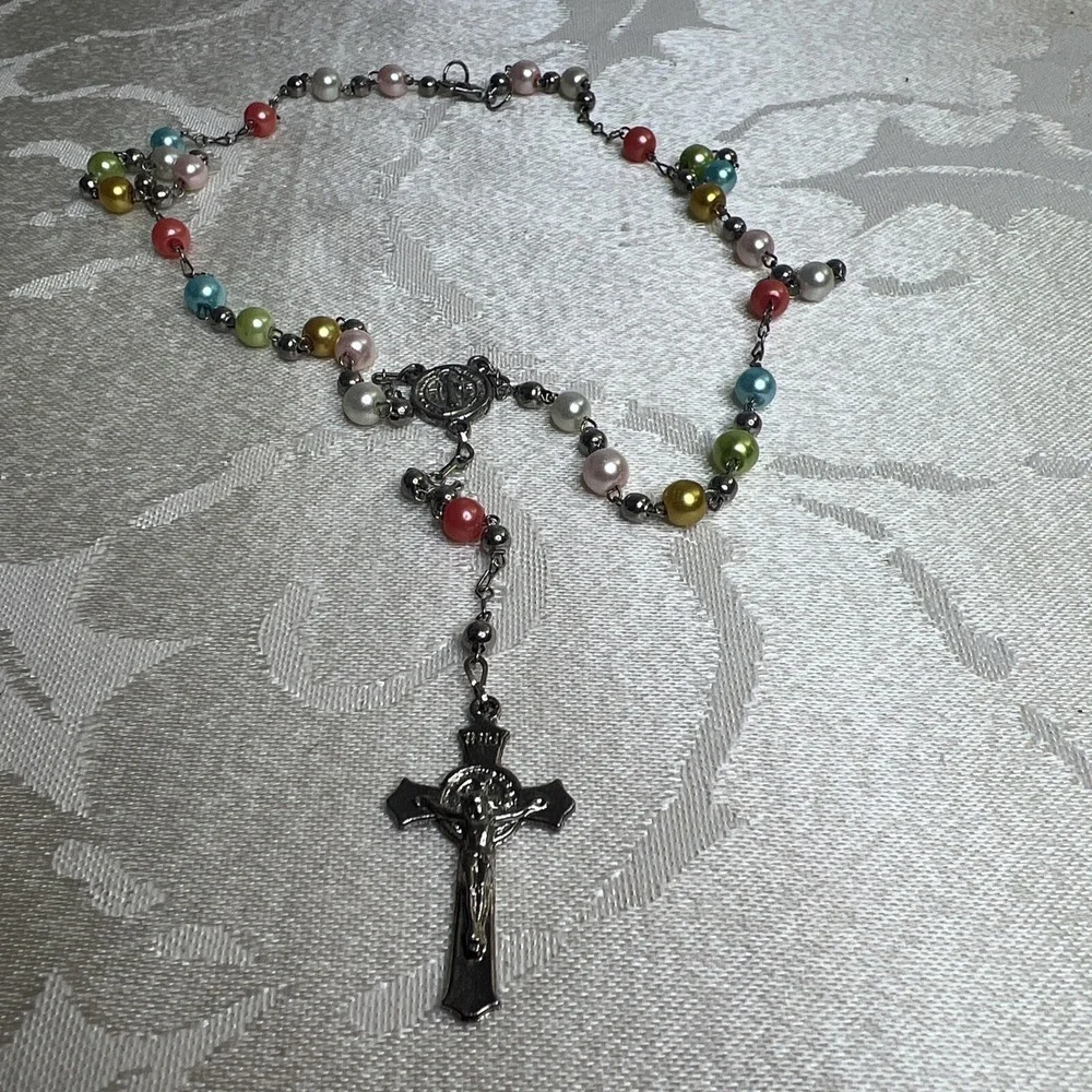Lovely Rosary Bead Necklace or Bracelet, Silver Crucifix